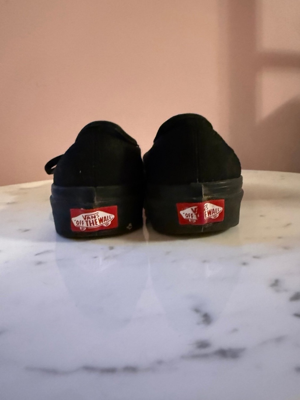Vans Black Low-Top Canvas Sneakers with Red Heel Logo